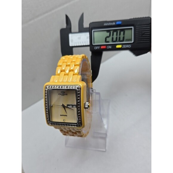 Oniss Paris Yellow Ceramic Day Date Sapphire Crystal Womens Watch New Battery main image 7